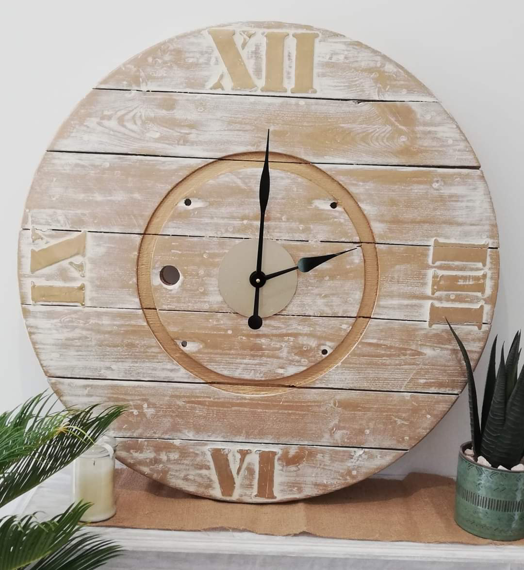 horloge blanche doree touret bois lou mind creations